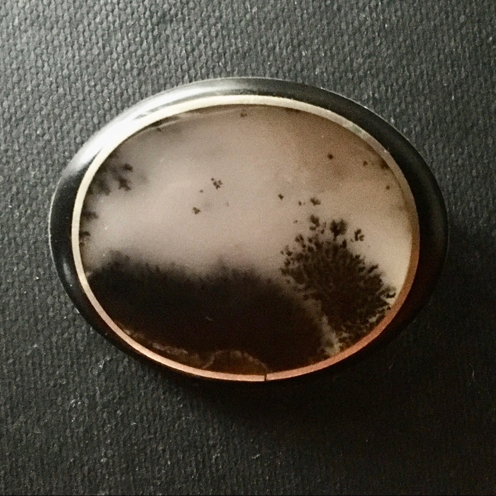 Russian Scenic Dendrite Agate Silver Brooch Pin